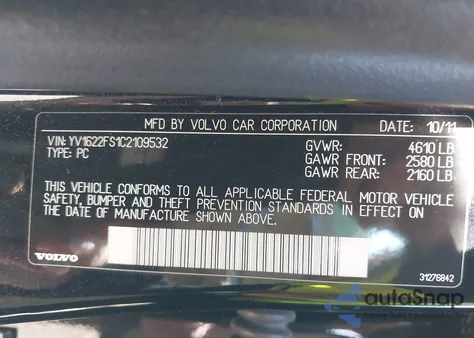 2012 Volvo S60 T5 z USA, uszkodzony, nr VIN YV1622FS1C2109532